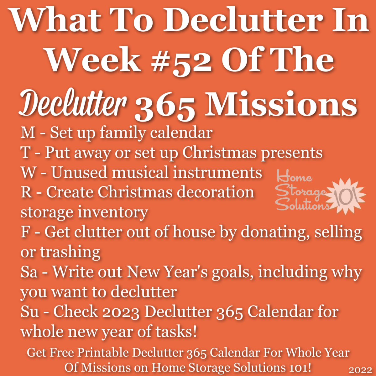What to declutter in week #52 of the Declutter 365 missions {get a free printable Declutter 365 calendar for a whole year of missions on Home Storage Solutions 101!}
