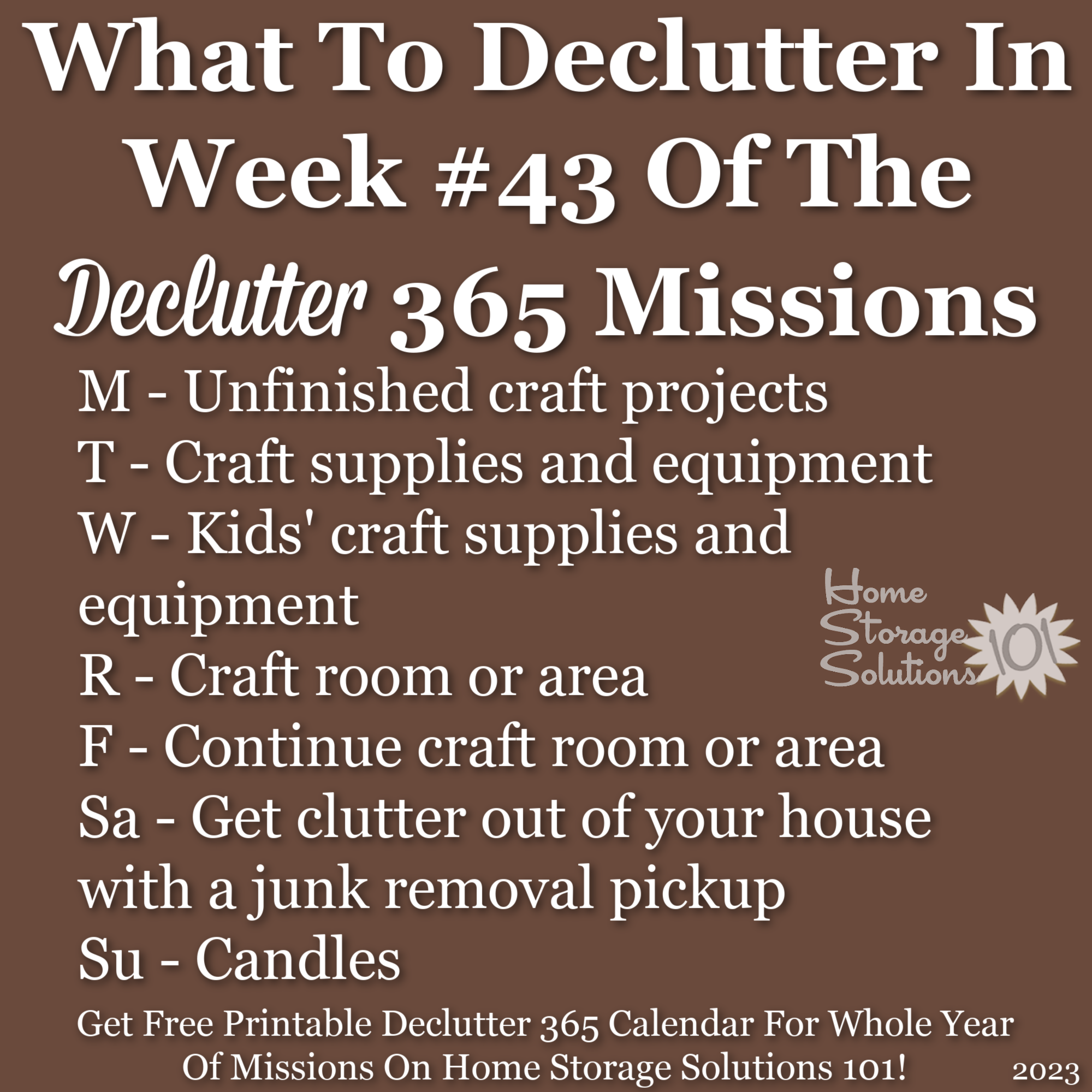 October Declutter 365 Calendar 15 Minute Daily Missions For Month