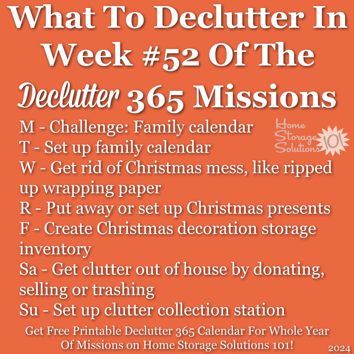 What to declutter in week #52 of the Declutter 365 missions {get a free printable Declutter 365 calendar for a whole year of missions on Home Storage Solutions 101!}