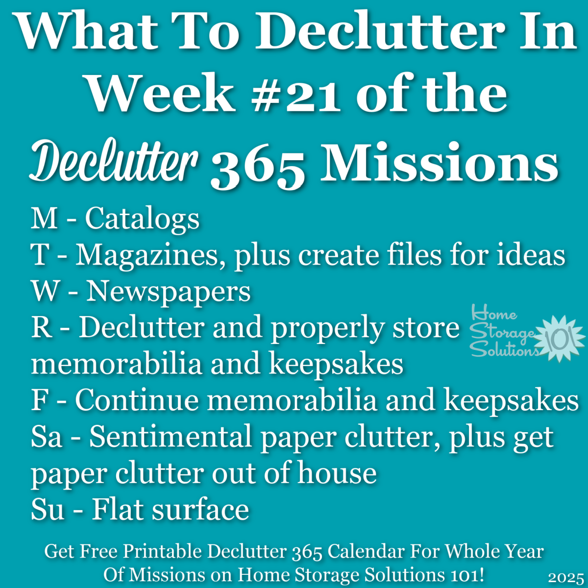 What to declutter in week #21 of the Declutter 365 missions {get a free printable Declutter 365 calendar for a whole year of missions on Home Storage Solutions 101!}