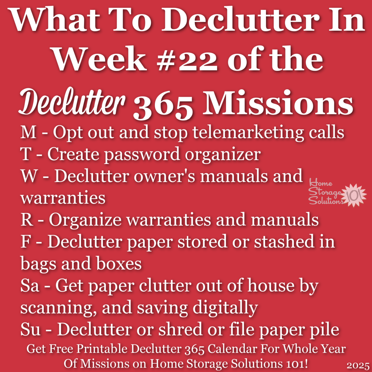 What to declutter in week #22 of the Declutter 365 missions {get a free printable Declutter 365 calendar for a whole year of missions on Home Storage Solutions 101!}
