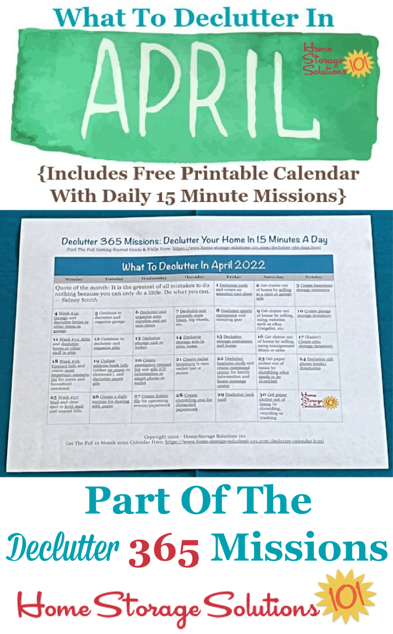 April Declutter Calendar 15 Minute Daily Missions For Month