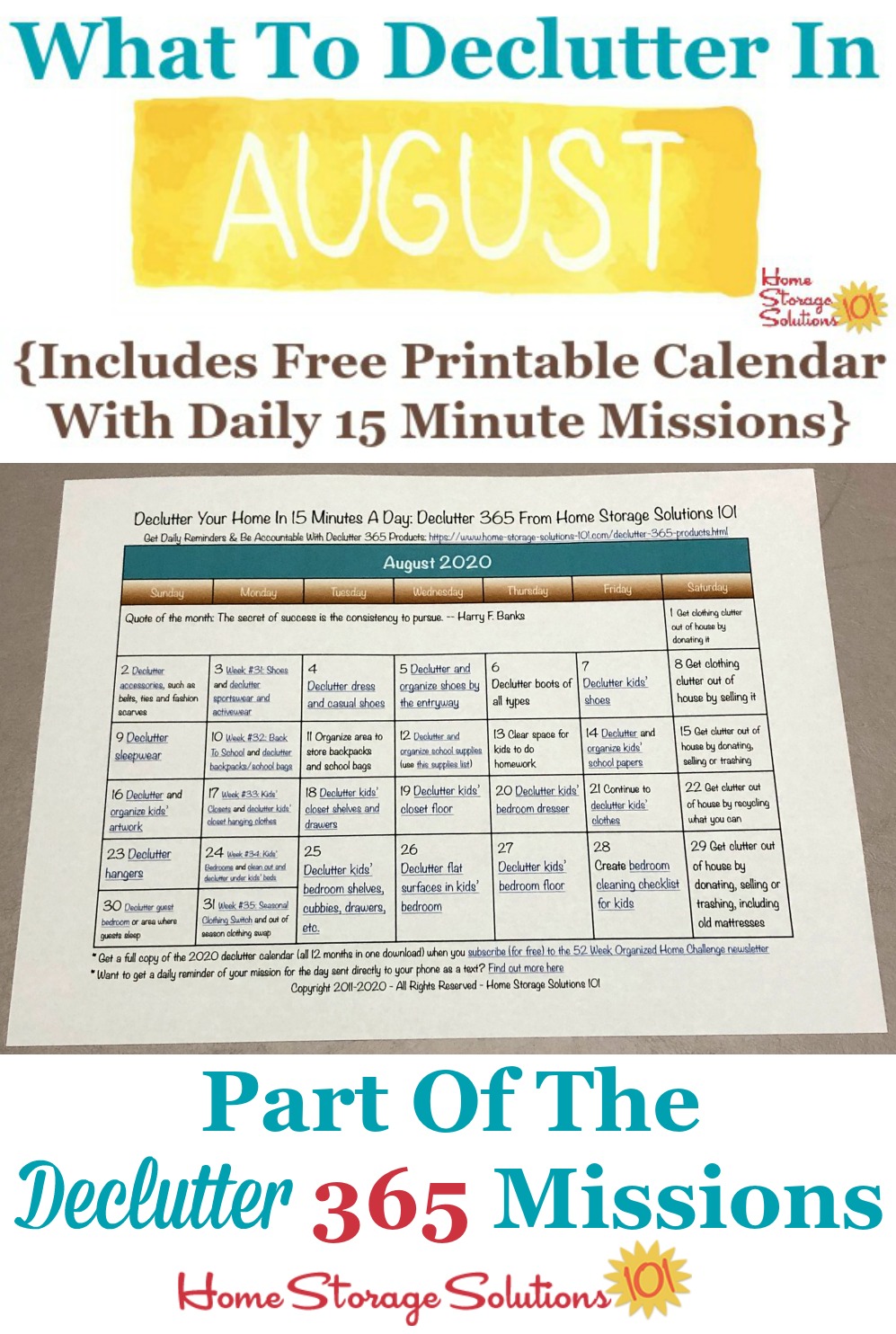 August Declutter Calendar: 15 Minute Daily Missions For Month