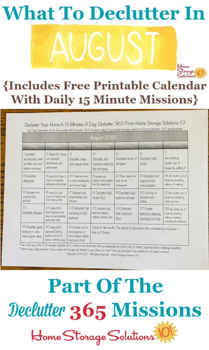 August Declutter Calendar: 15 Minute Daily Missions For Month