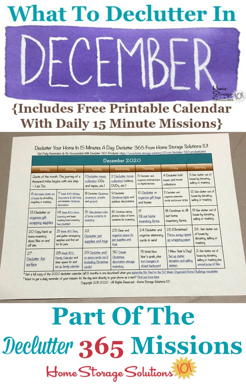 December Declutter Calendar 15 Minute Daily Missions For Month