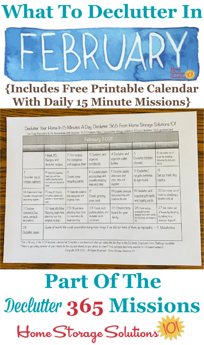 February Declutter Calendar 15 Minute Daily Missions For Month