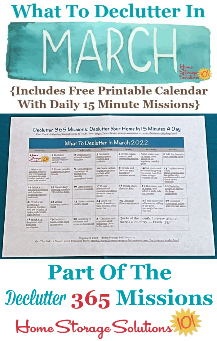 March Declutter 365 Calendar 15 Minute Daily Missions For Month