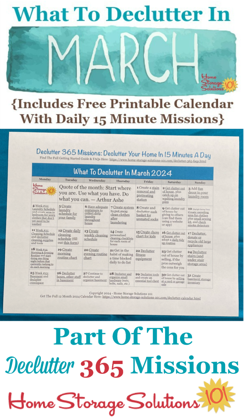 March Declutter 365 Calendar: 15 Minute Daily Missions For Month