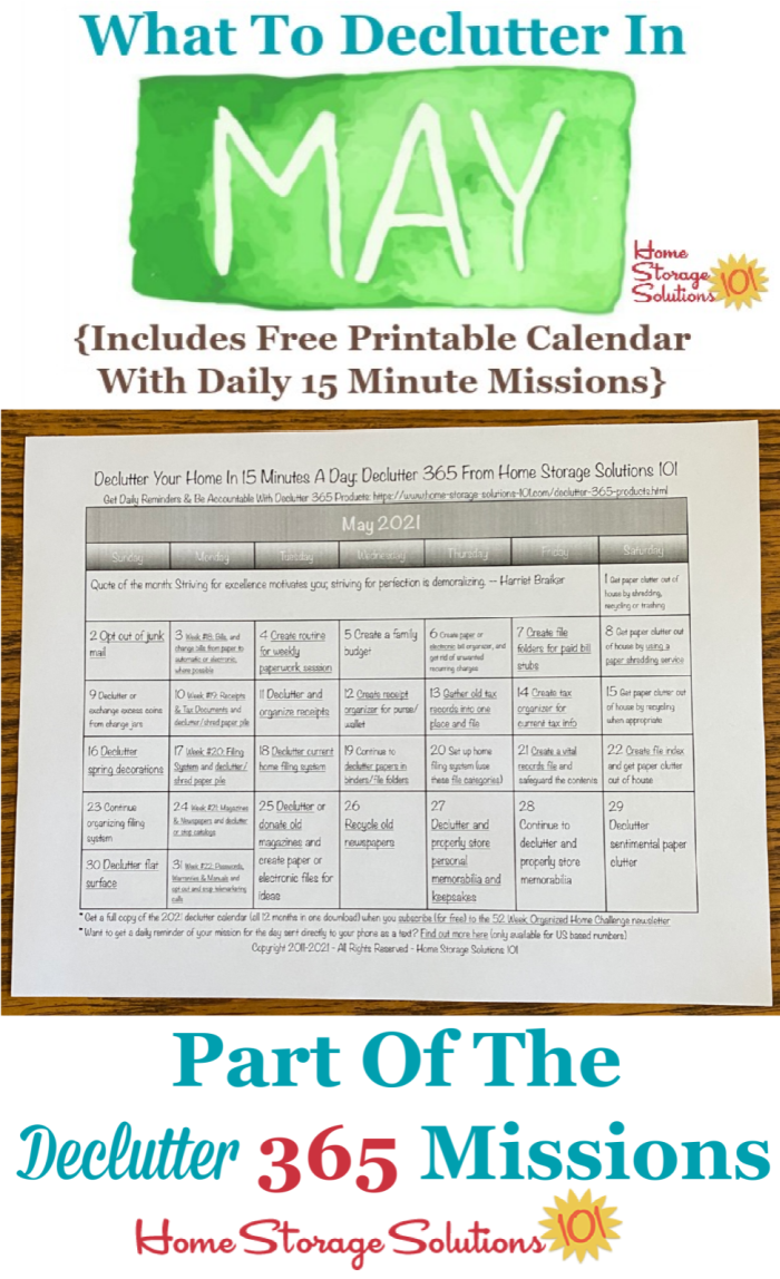 May Declutter Calendar: 15 Minute Daily Missions For Month