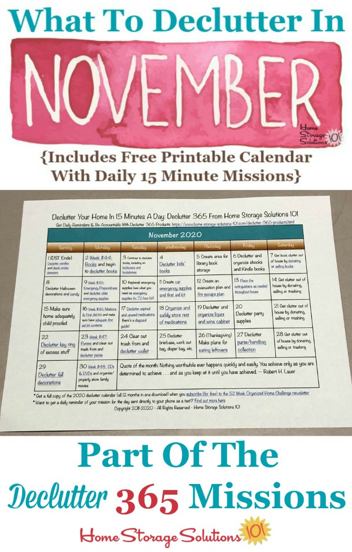 November Declutter Calendar: 15 Minute Daily Missions For Month
