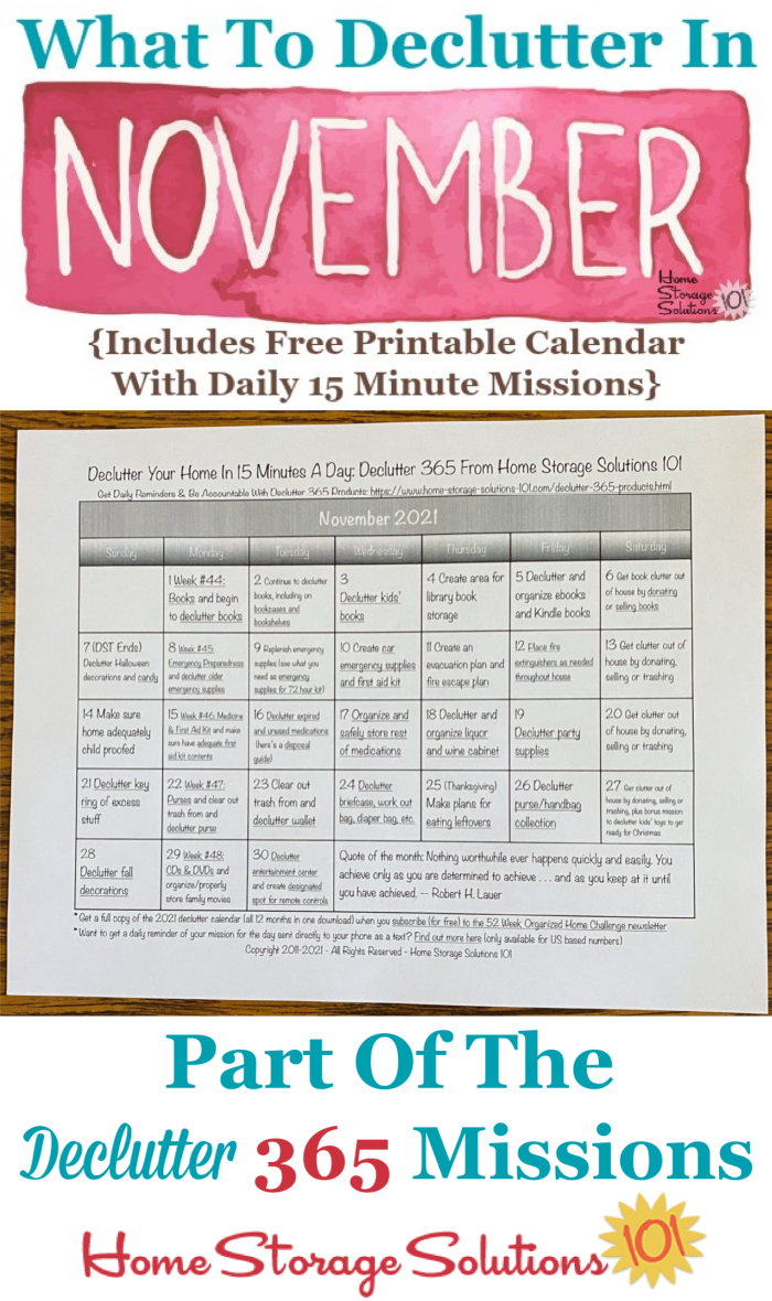 November Declutter Calendar: 15 Minute Daily Missions For Month