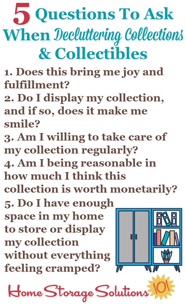 5 questions to ask when decluttering collections and collectibles, to decide if you should keep them or get rid of them {on Home Storage Solutions 101} #Declutter365 #Decluttering #DeclutteringTips