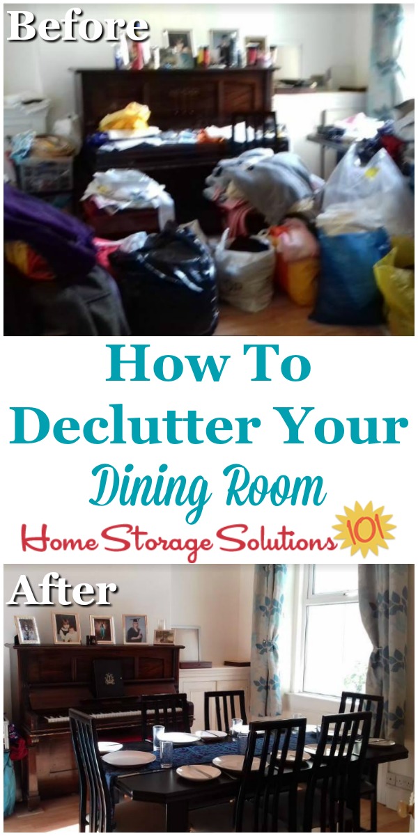 How to declutter your dining room, with simple instructions to follow so you don't get overwhelmed or end up with a bigger mess during the process {on Home Storage Solutions 101} #DeclutterDiningRoom #Declutter365 #Decluttering