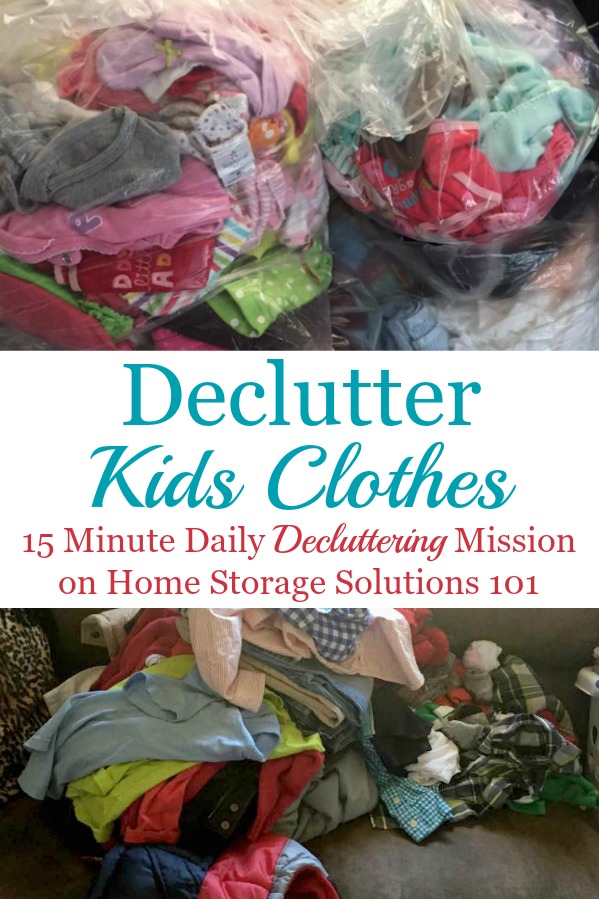 Tips for how to declutter kids clothes from the closet, dresser drawers or kids' bedrooms {a #Declutter365 mission on Home Storage Solutions 101} #DeclutterClothes #ClothingClutter