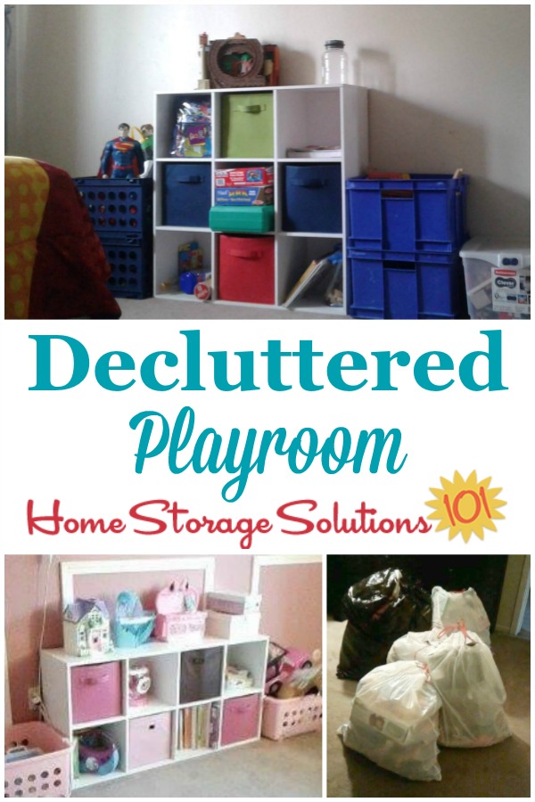 After photos when Beth decluttered her kids' playroom {on Home Storage Solutions 101}
