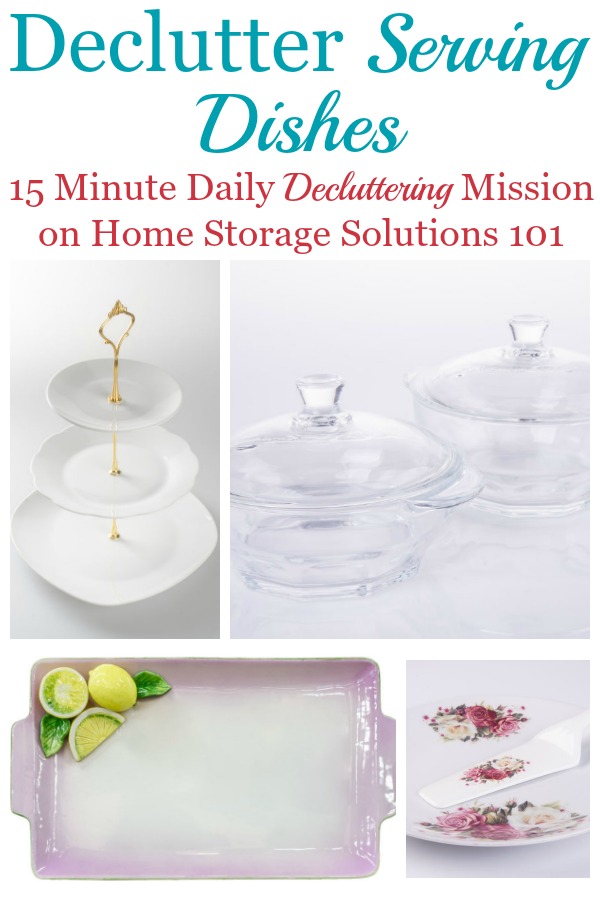 Here are instructions for how to declutter serving dishes, to keep your kitchen or dining room from being cluttered, and only keeping what you love and actually use {a #Declutter365 mission on Home Storage Solutions 101} #DeclutterDishes #DeclutterKitchen