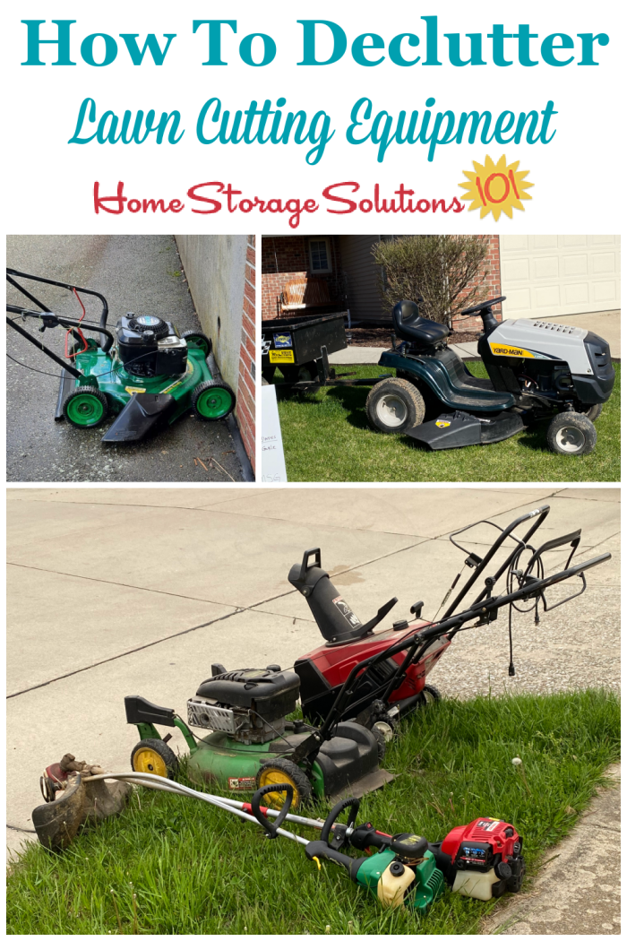 How to declutter lawn cutting equipment from your garage or shed {part of the #Declutter365 missions on Home Storage Solutions 101}