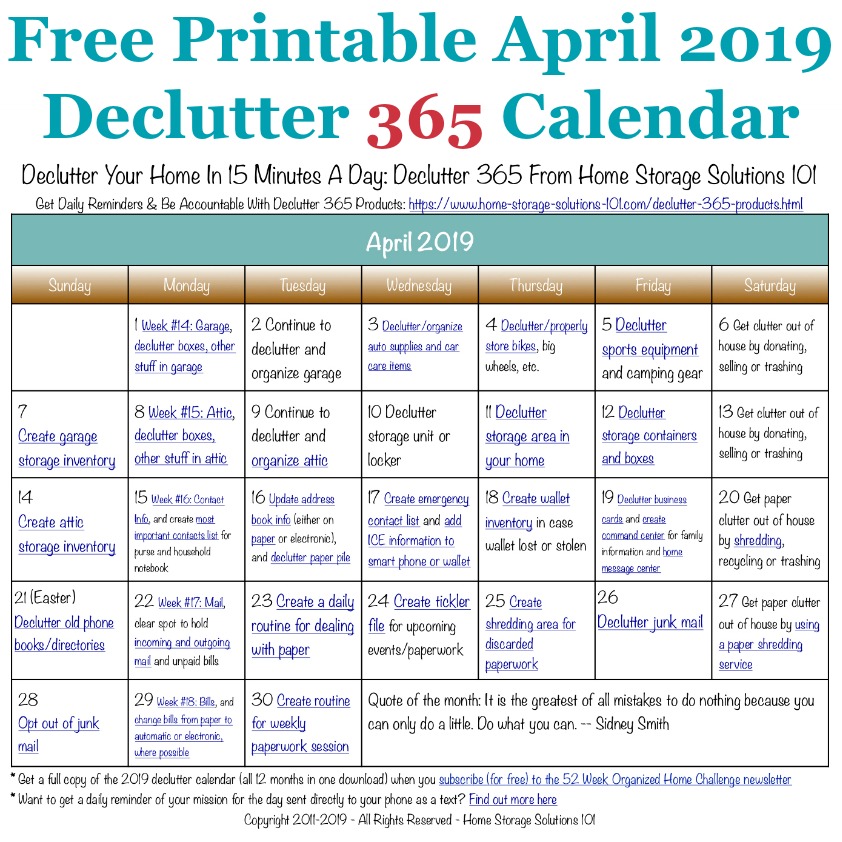 2015 declutter calendar 2015 declutter calendar