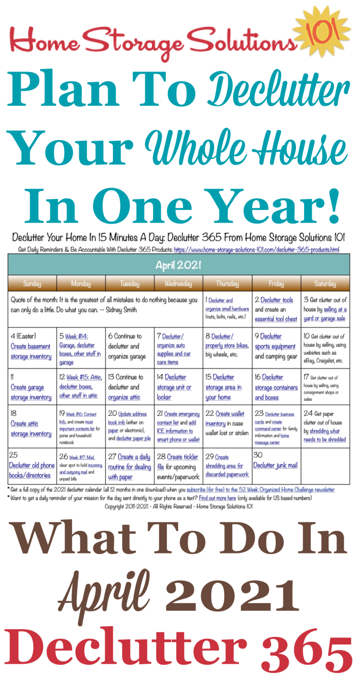 2015 declutter calendar