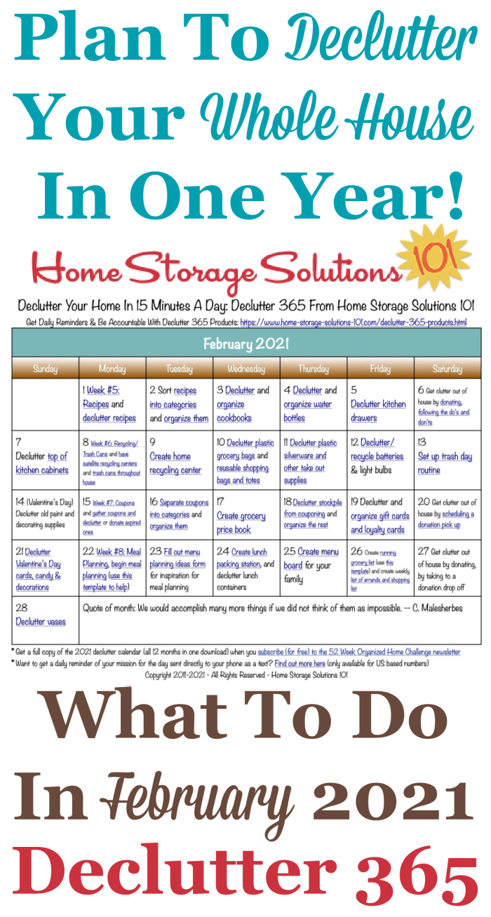 February Declutter Calendar 15 Minute Daily Missions For Month