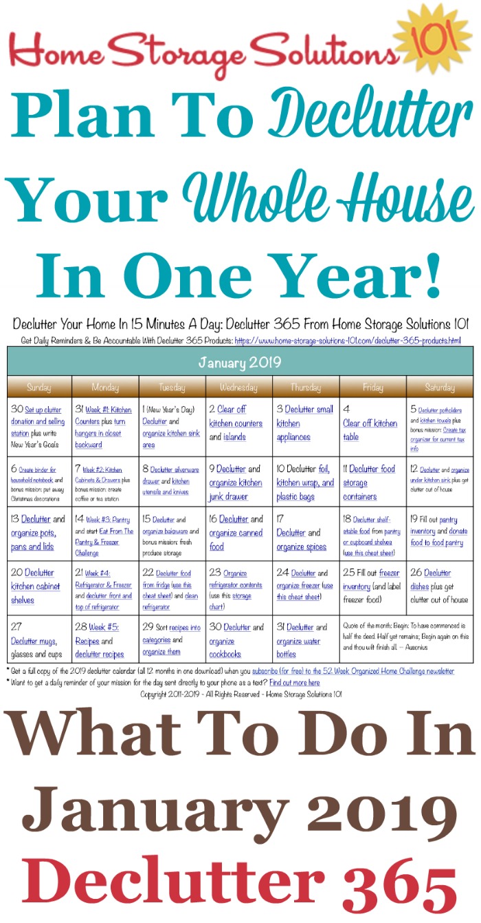 January Declutter Calendar 15 Minute Daily Missions For Month -