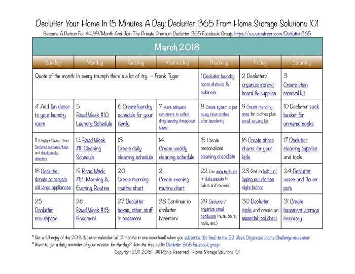 daily cleaning calendar