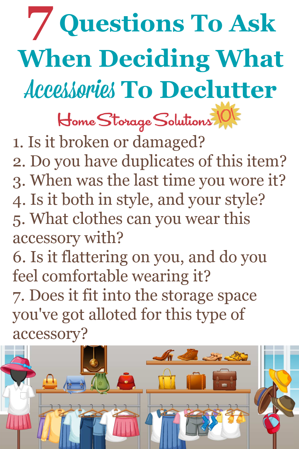 7 questions to ask when deciding what accessories to declutter from your closet and home {a #Declutter365 mission on Home Storage Solutions 101} #DeclutterAccessories #DeclutterCloset