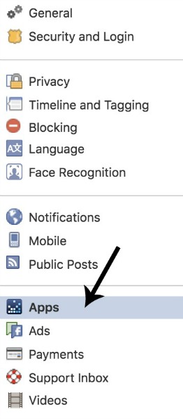 Step 2 of deleting Facebook apps: click on 'apps' once in your settings