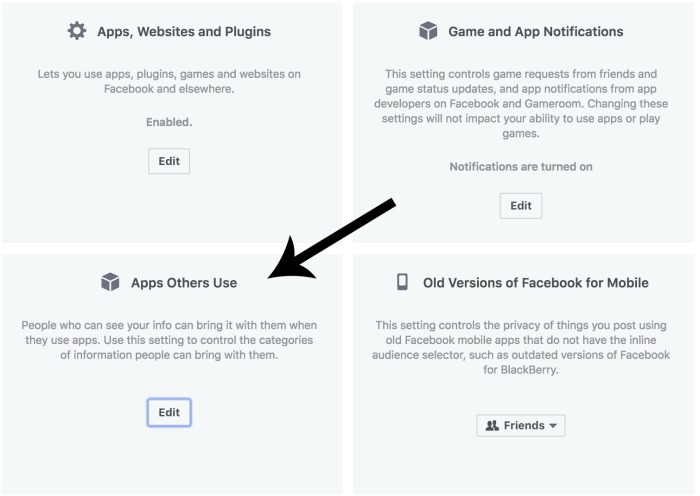 Step 4 of blocking Facebook apps of your friends that use your Facebook data: click on 'apps others use' once in your settings