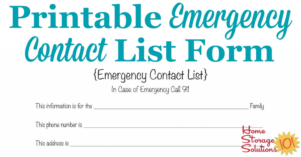 Free printable emergency contact list to place in your household notebook and also near a telephone in your home {courtesy of Home Storage Solutions 101}