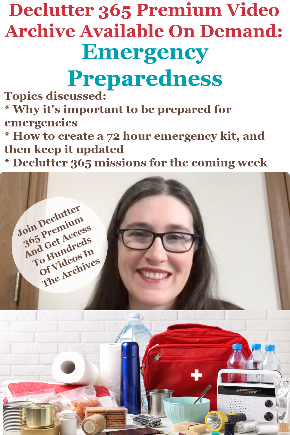 Declutter 365 Premium video archive available on demand all about emergency preparedness, on Home Storage Solutions 101