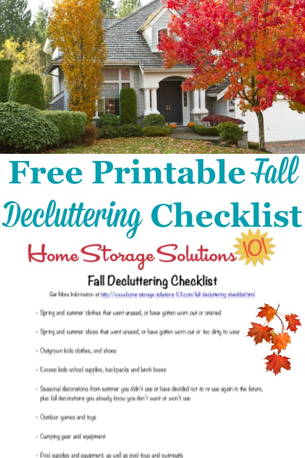 Here is a free printable fall decluttering checklist that you can use to get rid of clutter around your home when autumn begins {on Home Storage Solutions 101} #SeasonalChecklist #DeclutteringChecklist #FallChecklist