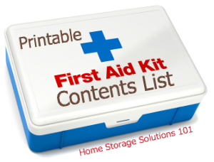 Just grabbed my copy of this free #printable first aid kit contents list, so I make sure I have what my family needs for minor medical emergencies {courtesy of Home Storage Solutions 101} #FirstAidKit #HomeStorageSolutions101