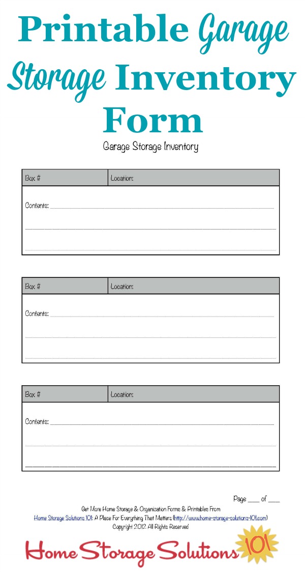 Free printable garage storage inventory form to keep track of the items you keep in this storage area of your home {courtesy of Home Storage Solutions 101}