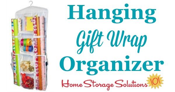 This hanging gift wrap organizer can keep your wrapping paper and accessories together in one handy location which is easily accessible, but still doesn't take up too much room in your closet {featured on Home Storage Solutions 101} #GiftWrapOrganizer #GiftWrapOrganization #GiftWrapStorage