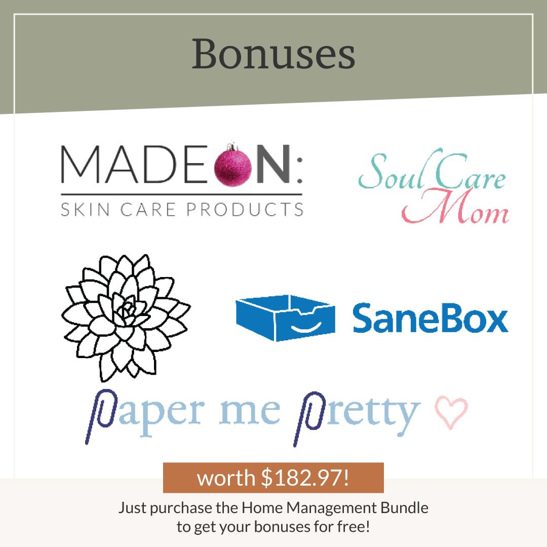 Bonuses for the Home Management Bundle, included with purchase