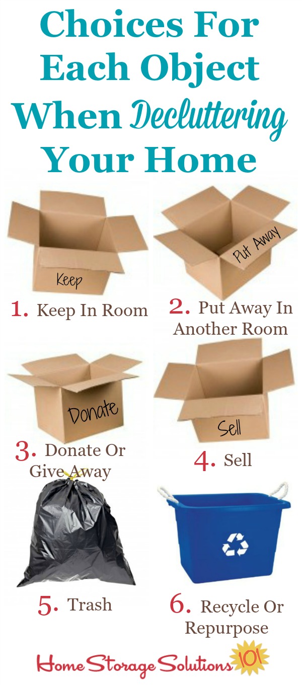 6 choices for each object when #decluttering. Part of the how to #declutter your home instructions on Home Storage Solutions 101. #Declutter365