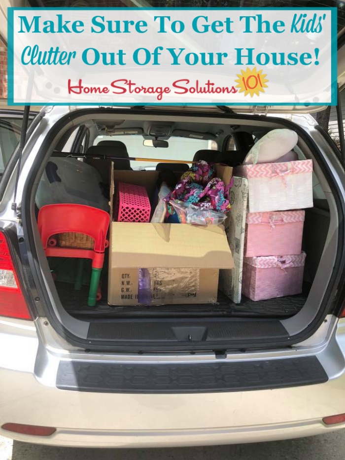 To finish the decluttering process make sure to get the clutter out of your home, physically taken to be donated, sold, trashed, or recycled! {featured on Home Storage Solutions 101} #Declutter365 #KidsClutter #Decluttering