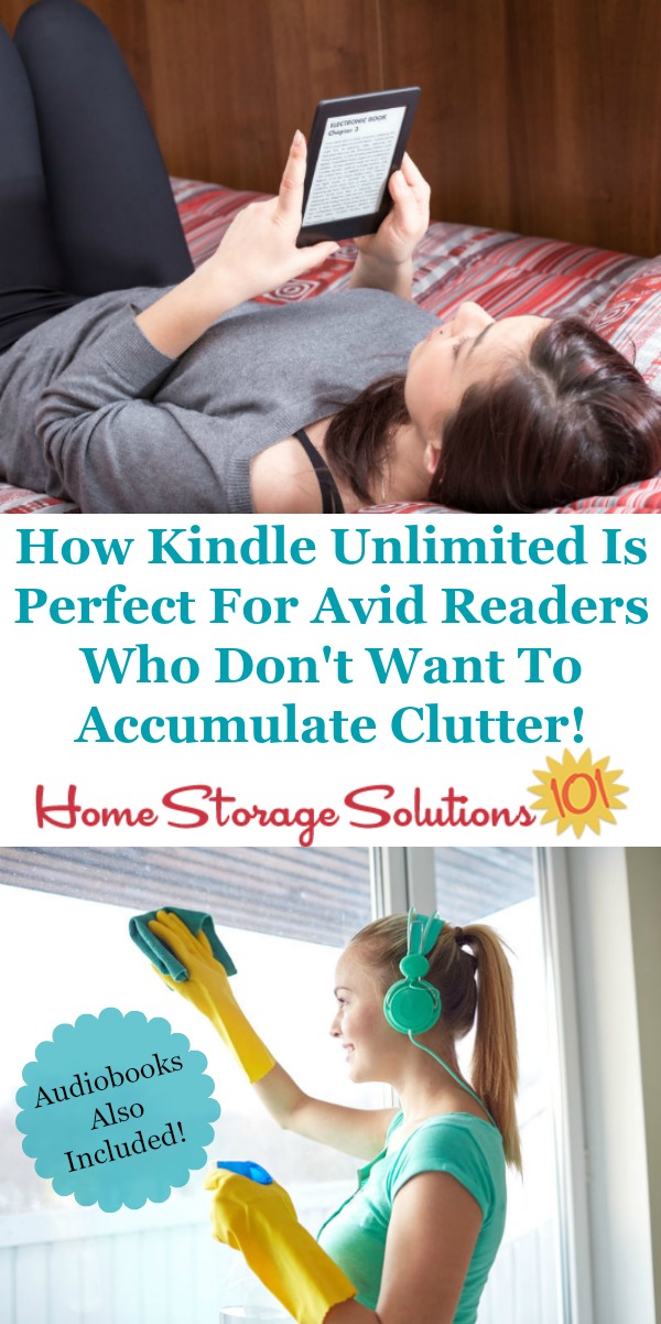 The Kindle Unlimited subscription service is perfect for anyone who enjoys reading a lot, wants to save money while maintaining their reading habit, and wants less physical book clutter, as well as less digital clutter {featured on Home Storage Solutions 101} #KindleUnlimited #BookClutter #DigitalClutter