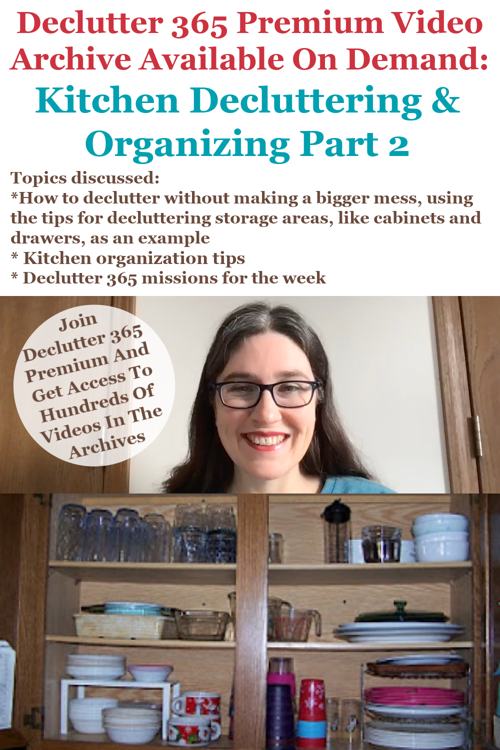 Declutter 365 Premium video archive available on demand all about kitchen decluttering and organizing, part 2, on Home Storage Solutions 101