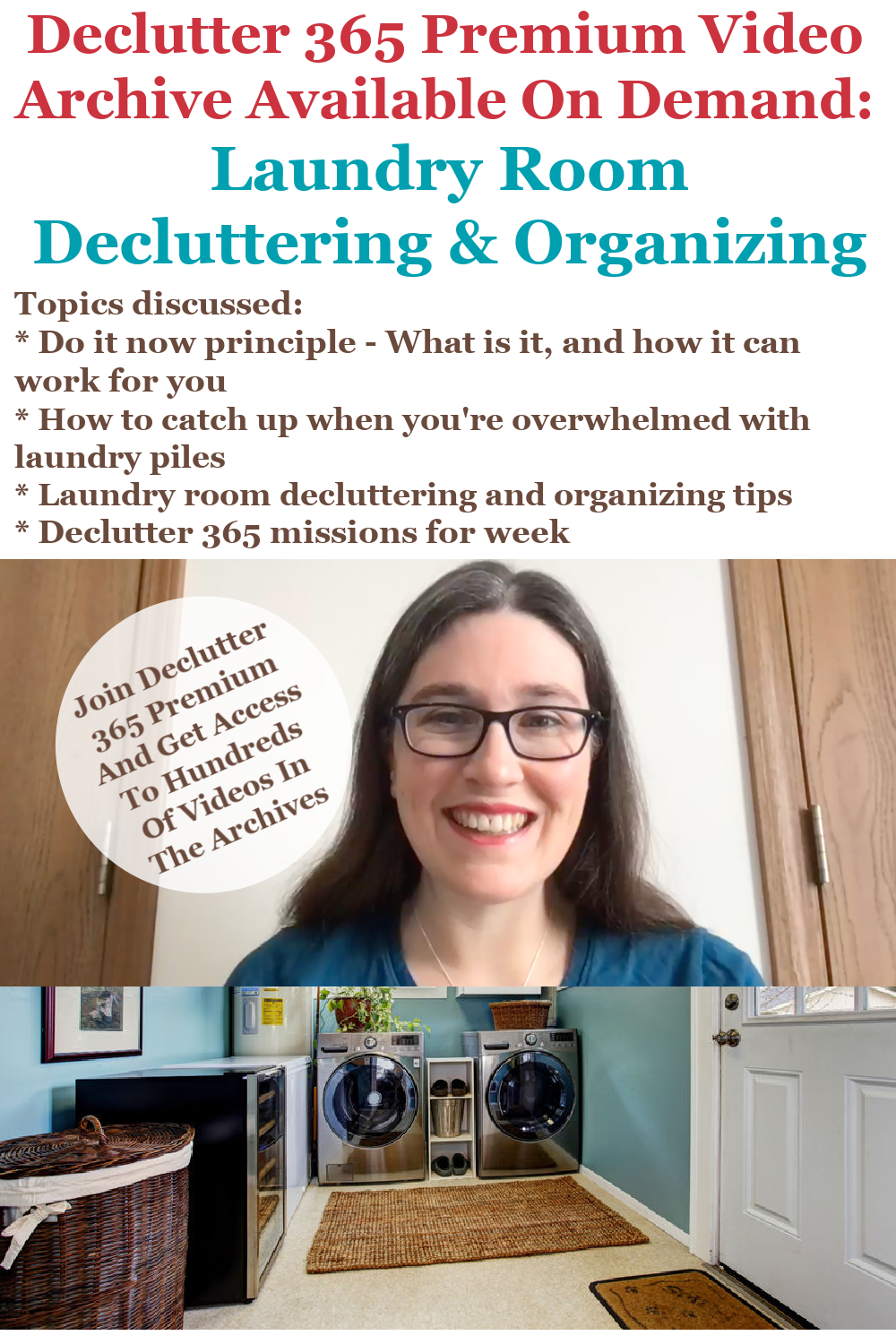 Declutter 365 Premium video archive available on demand all about decluttering and organizing your laundry room, on Home Storage Solutions 101