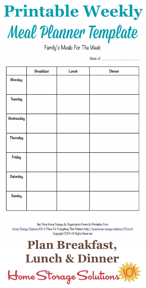 Weekly Meal Planner Chart Template