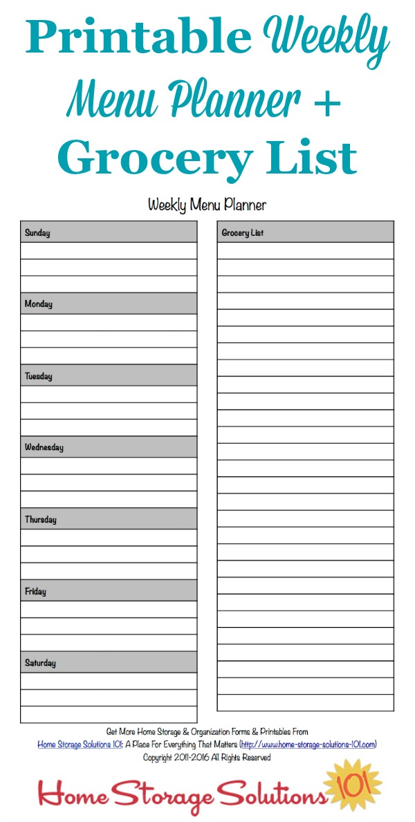 Letter/A4 Weekly Menu Template Weekly Menu Planner Printable Grocery List