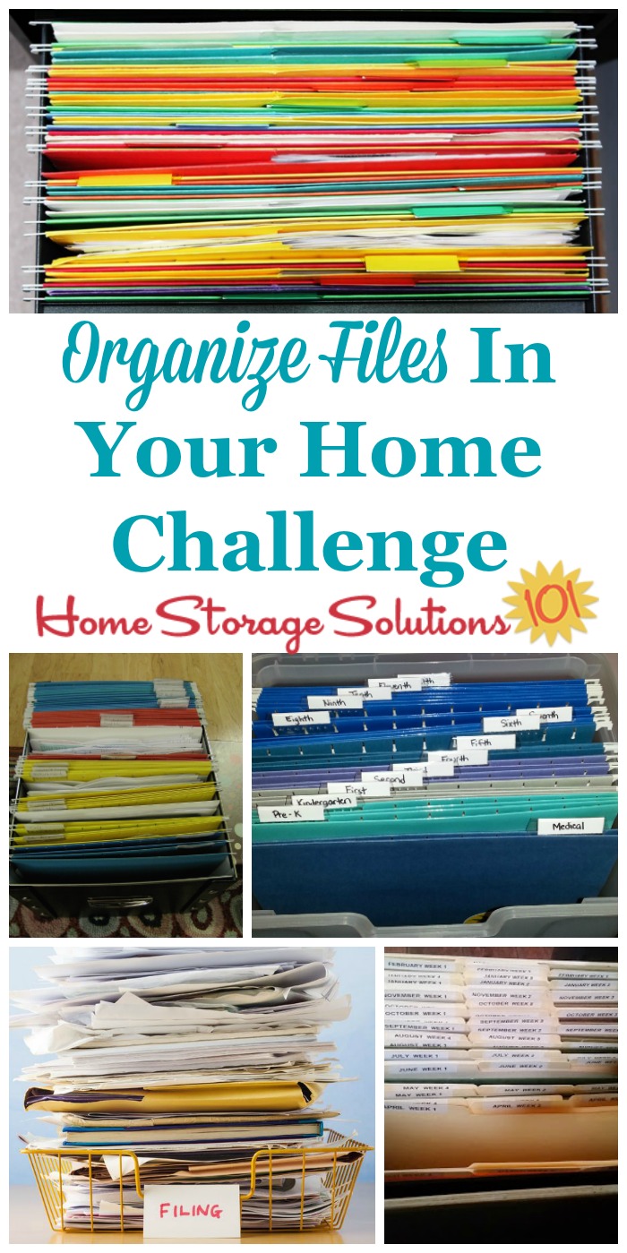 How to organize files and create a home filing system to keep all of the household paperwork organized {part of the 52 Week Organized Home Challenge on Home Storage Solutions 101} #OrganizeFiles #HomeFilingSystem #OrganizedHome