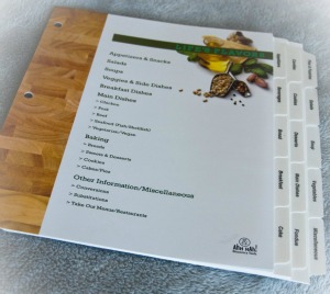 pre-printed index tabs for recipe binder