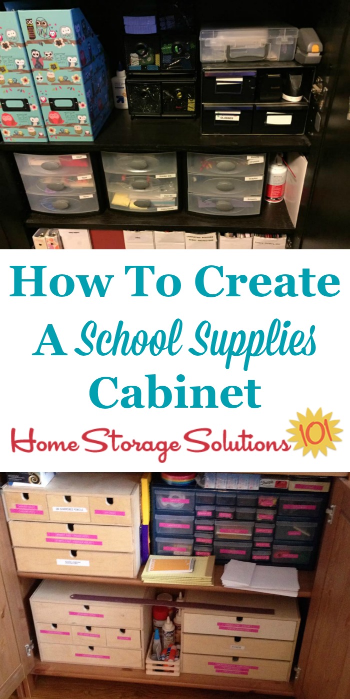 How to create a school supplies cabinet for your kids to use when doing homework and school projects {on Home Storage Solutions 101}