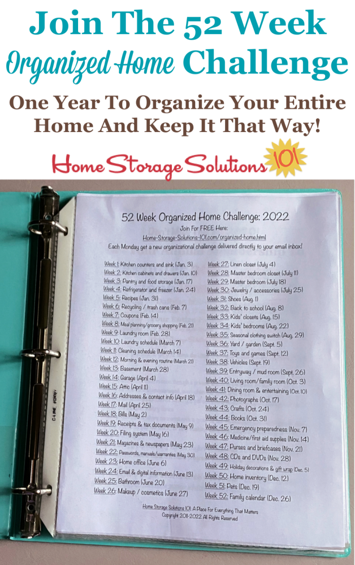 52 Weeks To An Organized Home Join The Weekly Challenges