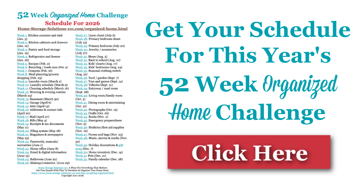 Get your schedule for this year's 52 Week Organized Home Challenge Get your schedule for this year's 52 Week Organized Home Challenge
