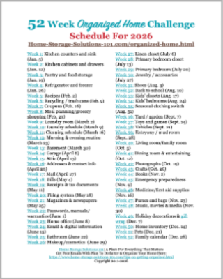 52 weeks to an Organized Home list of challenges