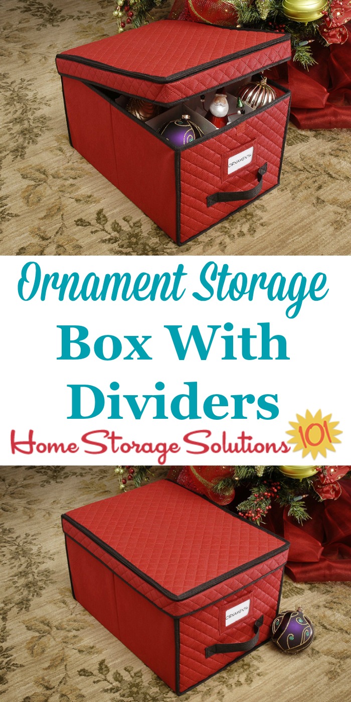 This Christmas ornament storage box holds up to 24 large ornaments, with dividers to keep the pieces both organized and from touching each other to prevent breakage {featured on Home Storage Solutions 101} #OrnamentStorage #ChristmasStorage #HolidayStorage
